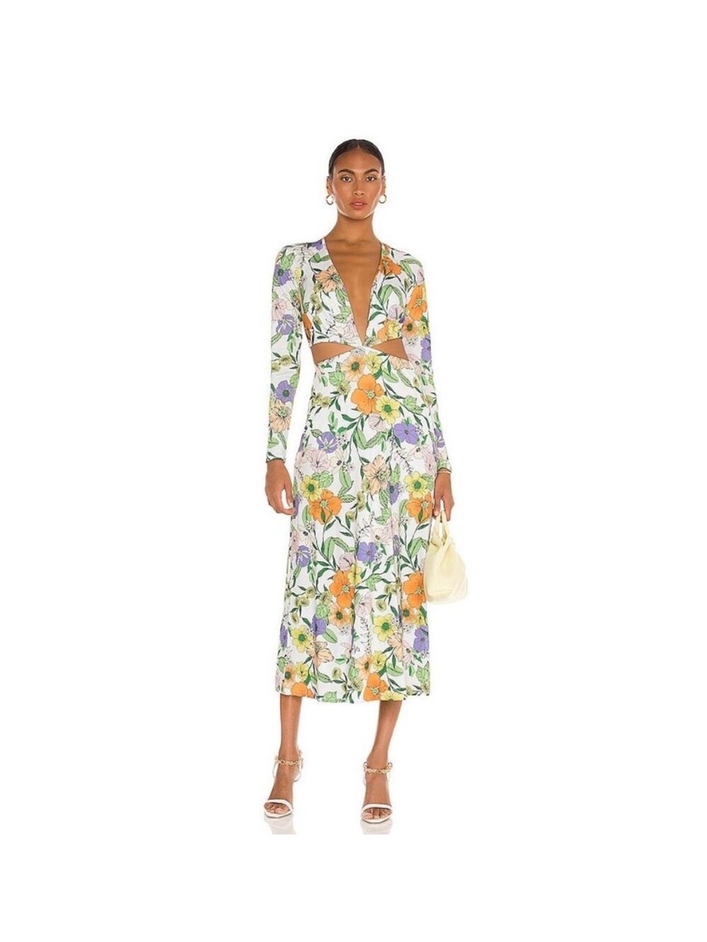 AFRM Assi Vintage Floral Cutout V‑Neck Long Sleeve Midi Dress